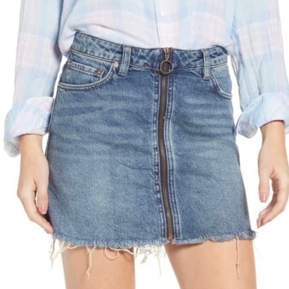 We The Free People Denim Zip Front Mini Skirt - Picture 1 of 5